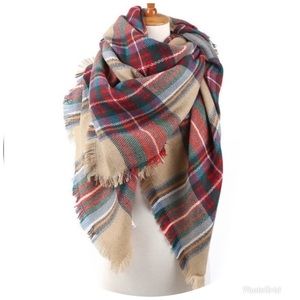 Tan Plaid Blanket Scarf